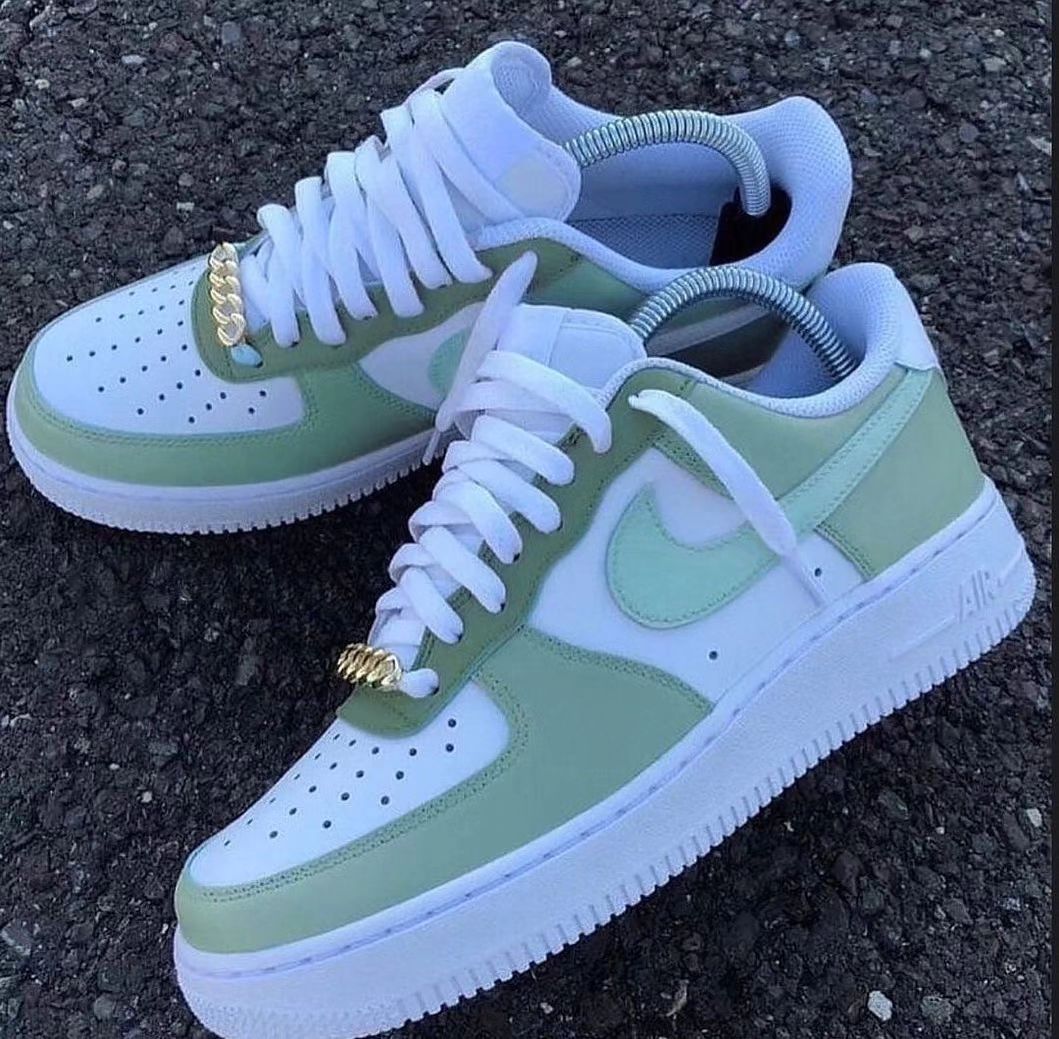 Custom Air Force 1 Dark Light Green Swoosh