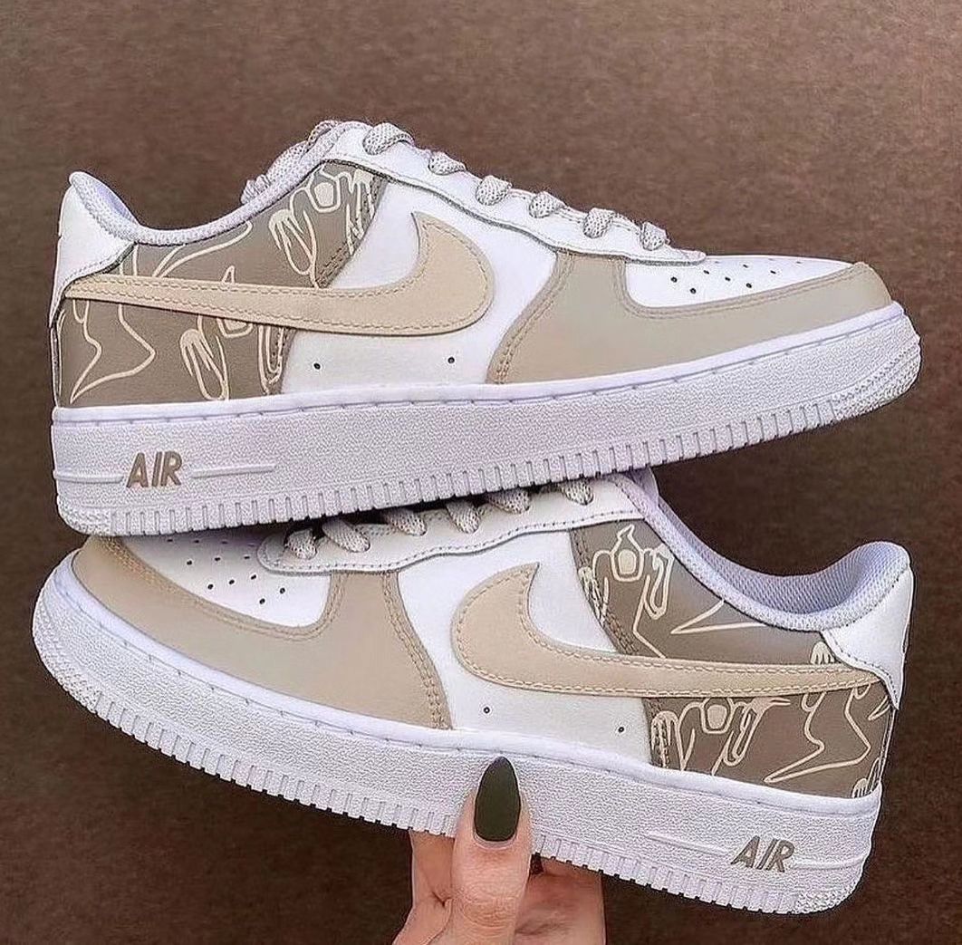Custom Air Force 1 Floral Pattern Khaki