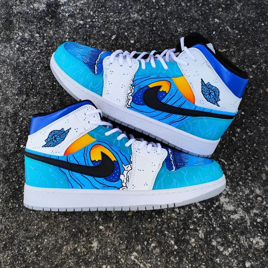 Custom Air Jordan 1 Orange Blue Ocean Waves