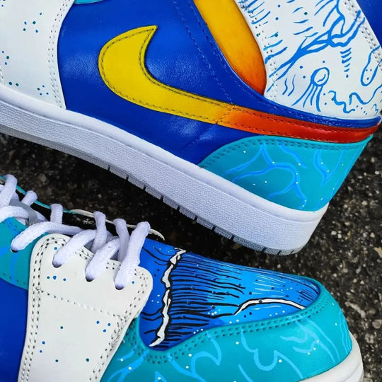 Custom Air Jordan 1 Orange Blue Ocean Waves