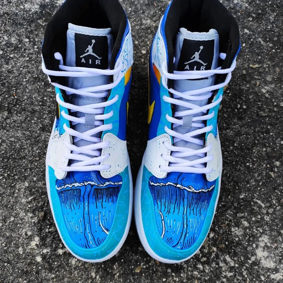 Custom Air Jordan 1 Orange Blue Ocean Waves