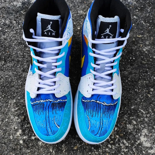 Custom Air Jordan 1 Orange Blue Ocean Waves