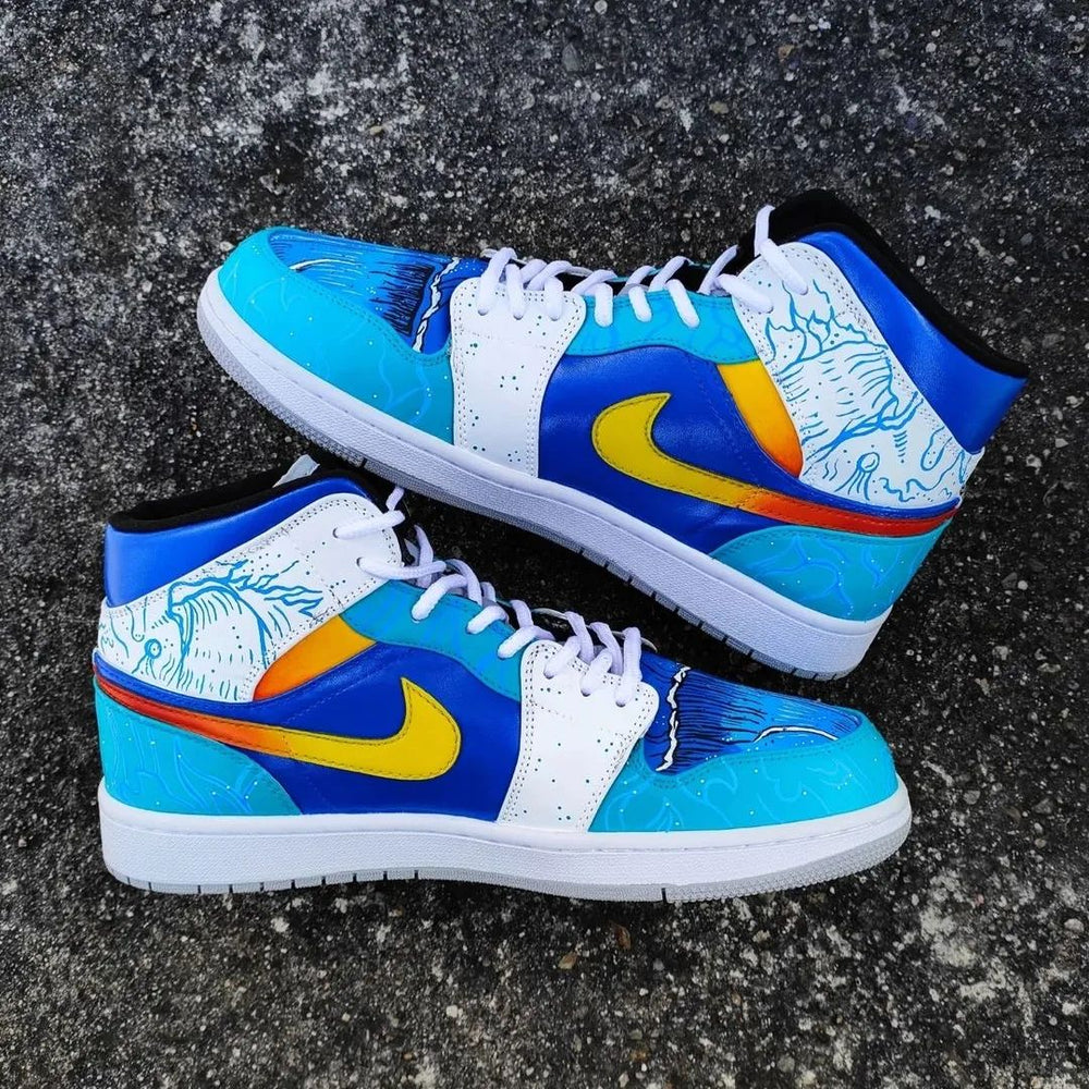 Custom Air Jordan 1 Orange Blue Ocean Waves