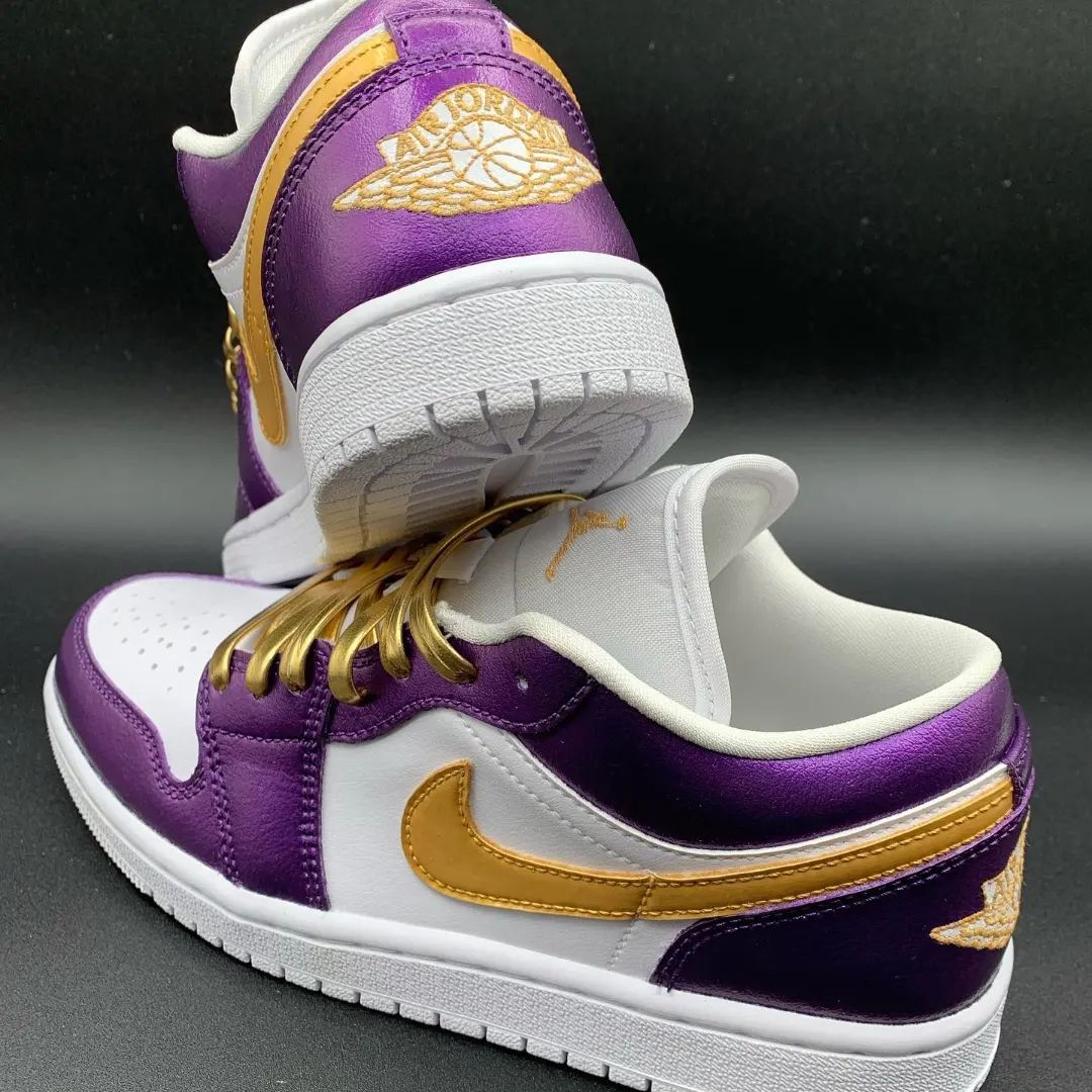 Custom Air Jordan 1 Dark Purple Gold Swoosh