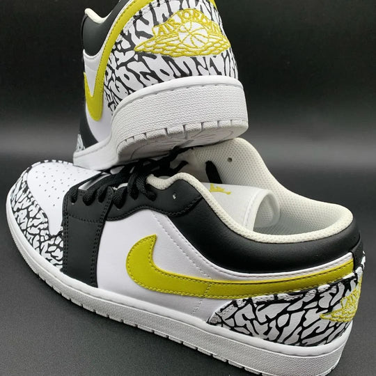 Custom Air Jordan 1 Black Cracks Yellow-green Swoosh