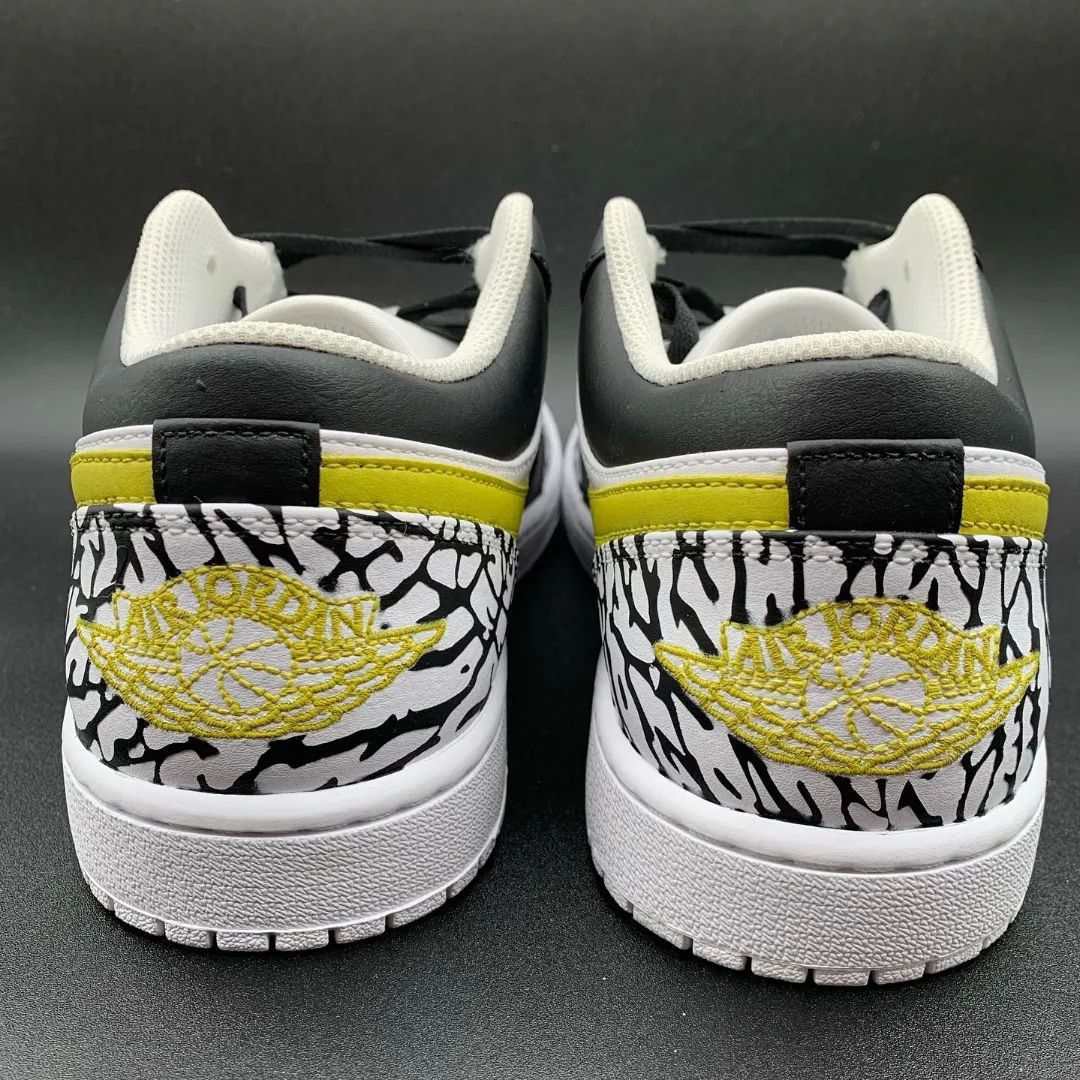 Custom Air Jordan 1 Black Cracks Yellow-green Swoosh