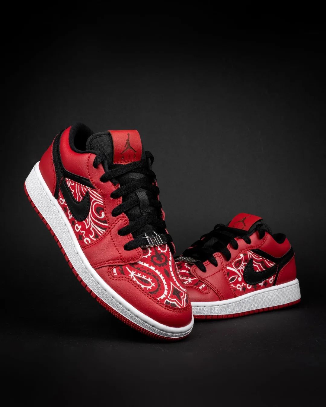 Custom Air Jordan 1 Red Black Cashew Flower