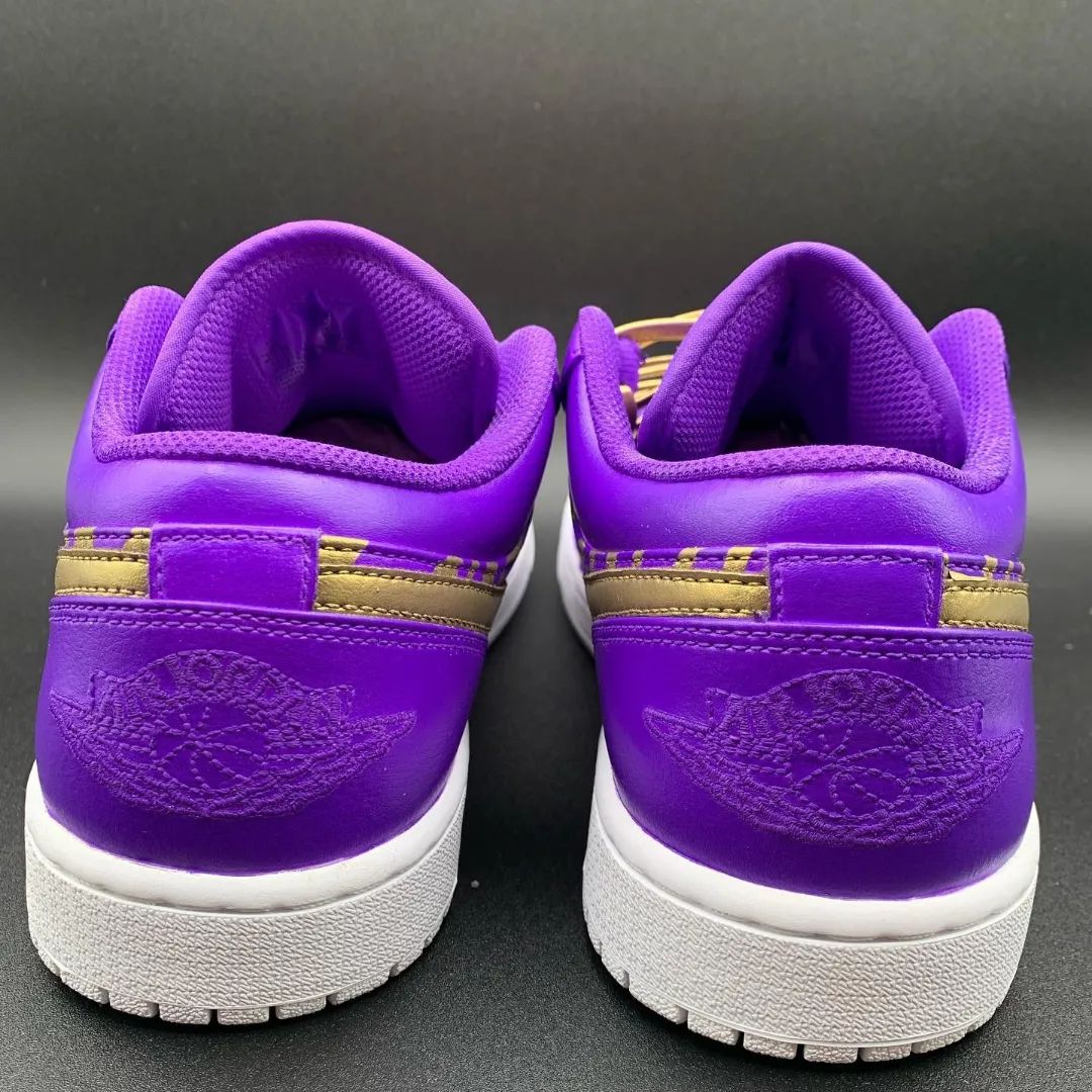 Custom Air Jordan 1 Purple Gold Irregular Stripes And Swoosh