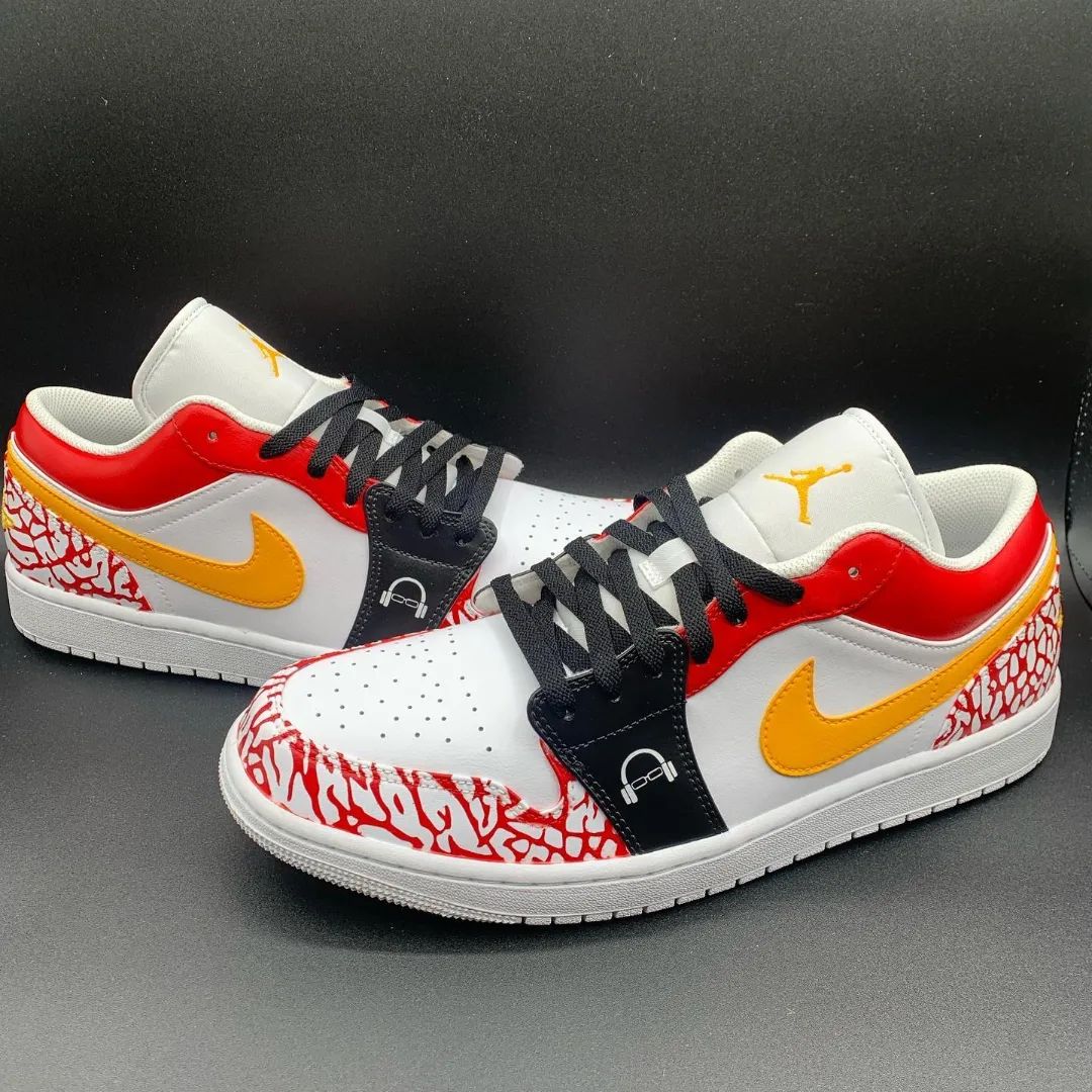 Custom Air Jordan 1 Red Cracks Orange Swoosh Black Laces