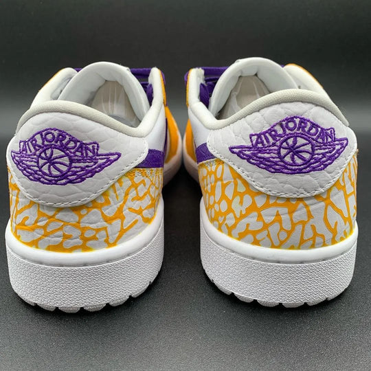 Custom Air Jordan 1 Yellow Cracks Purple Swoosh And Laces