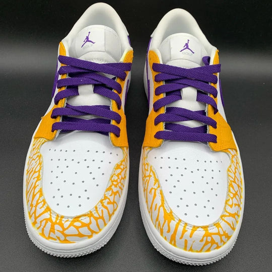 Custom Air Jordan 1 Yellow Cracks Purple Swoosh And Laces