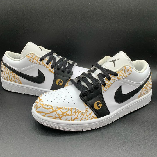 Custom Air Jordan 1 Yellow Cracks Black Swoosh And Laces