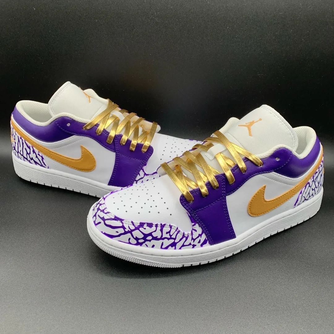 Custom Air Jordan 1 purple Cracks yellow Swoosh