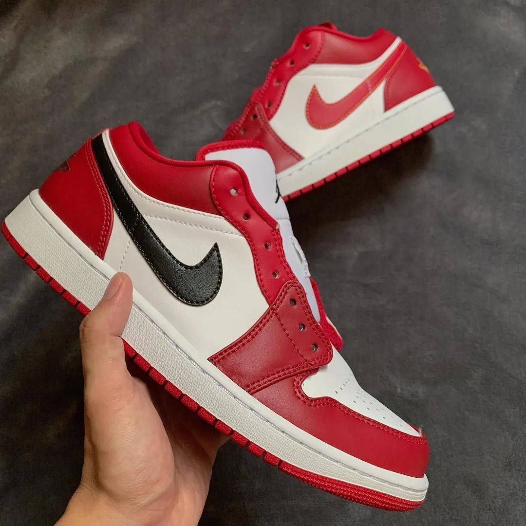 Custom Air Jordan 1 Red White With Black Swoosh Low