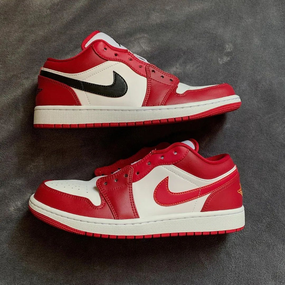 Custom Air Jordan 1 Red White With Black Swoosh Low