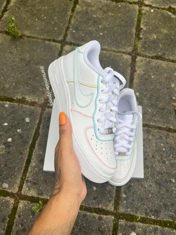 Custom Air Force 1 Pink Blue Yellow Lines