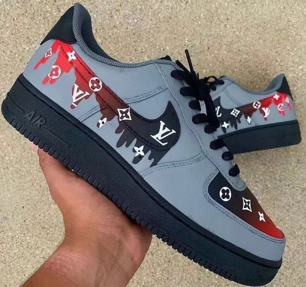Custom Air Force 1 Lv Logo Font Red Black Gray