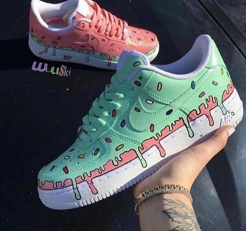 Custom Air Force 1 Green Pink Dripping