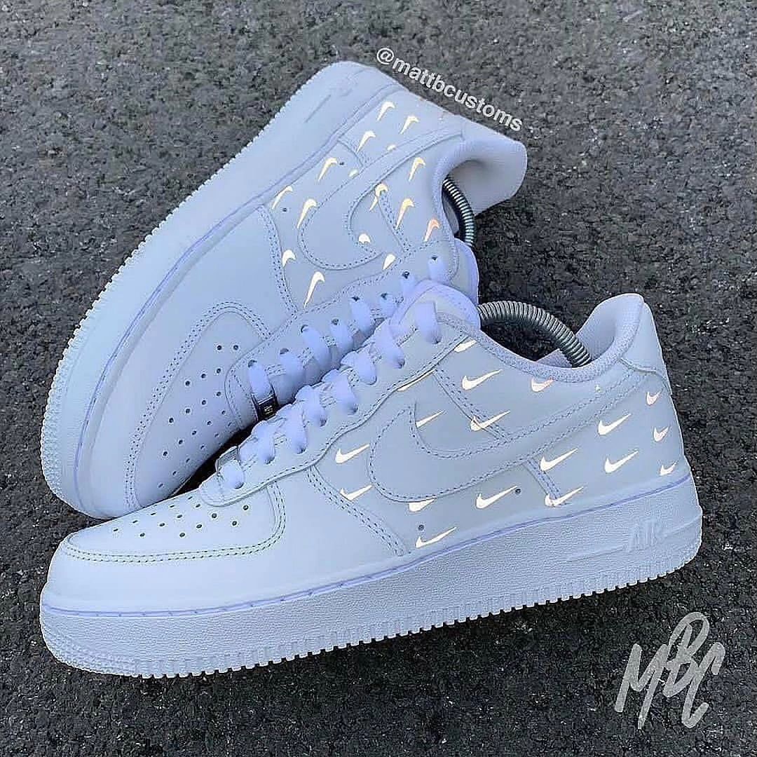 Custom Air Force 1 Reflective Little Swoosh White
