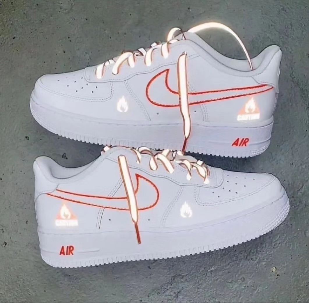 Custom Air Force 1 Red Reflective Lace White