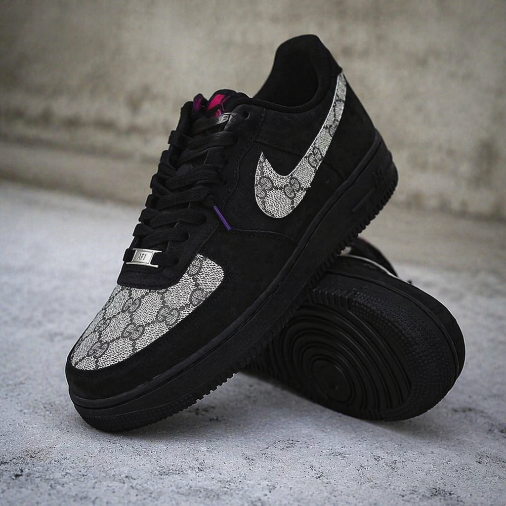 Hand Painted Black Monogram Custom Air Force 1 Sneakers