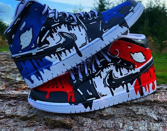 Custom Air Jordan 1 Blue Red Black Drip