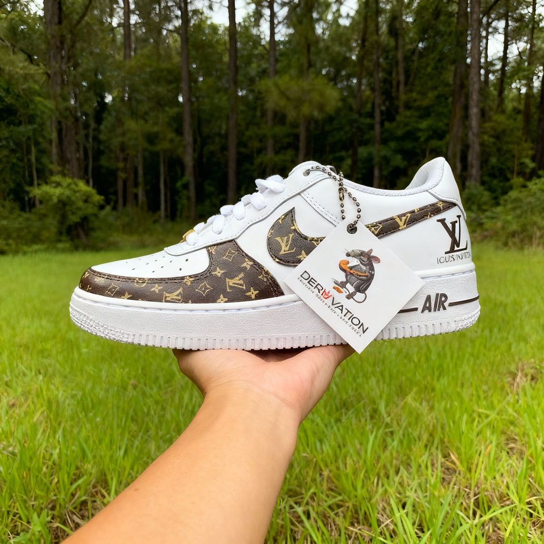 Custom Air Force 1 Chocolate Gold LV Logo