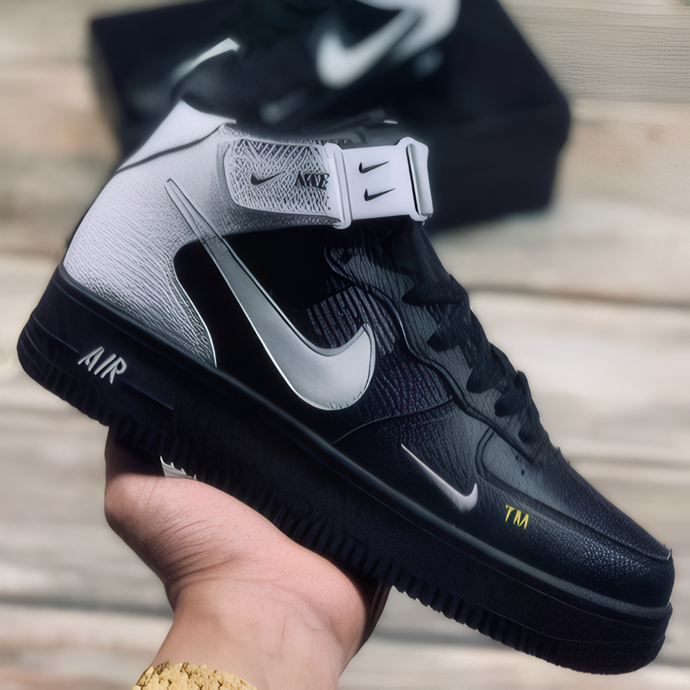 Custom Air Force 1 Black White Double Swoosh Mid