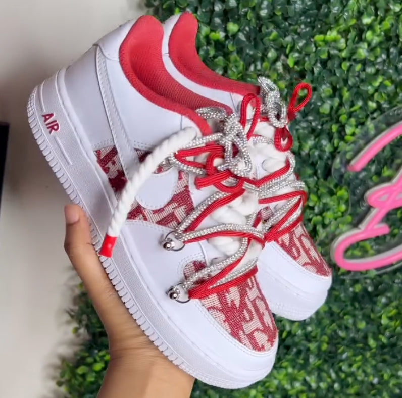 Hand Painted Red & White Custom Air Force 1 Sneakers