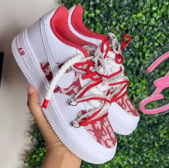 Hand Painted Red & White Custom Air Force 1 Sneakers