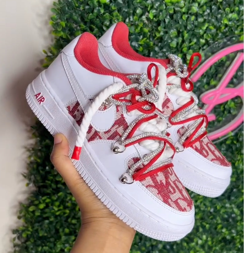 Hand Painted Red & White Custom Air Force 1 Sneakers