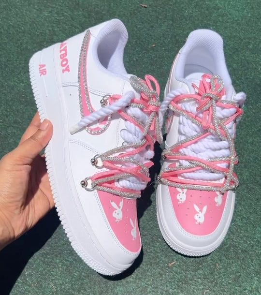Hand Painted Pink Bunny Rhinestone Custom Air Force 1