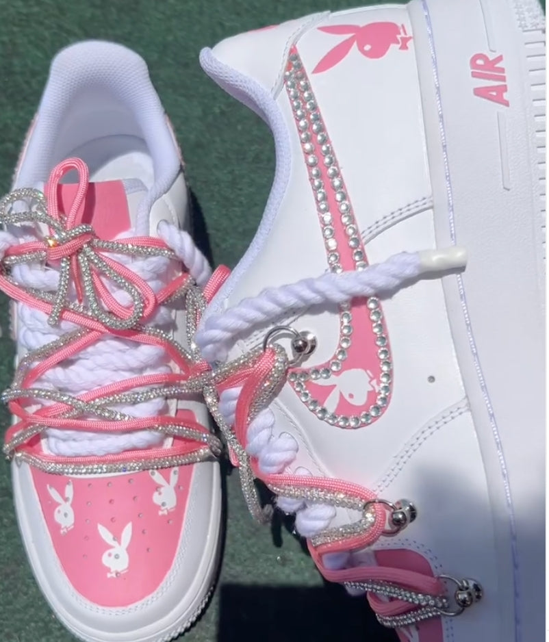 Hand Painted Pink Bunny Rhinestone Custom Air Force 1