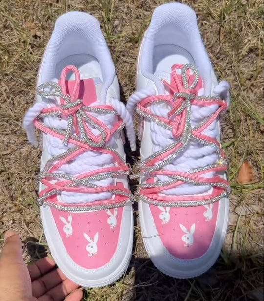 Hand Painted Pink Bunny Rhinestone Custom Air Force 1