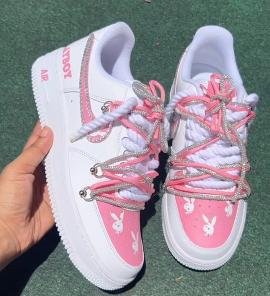 Hand Painted Pink Bunny Rhinestone Custom Air Force 1
