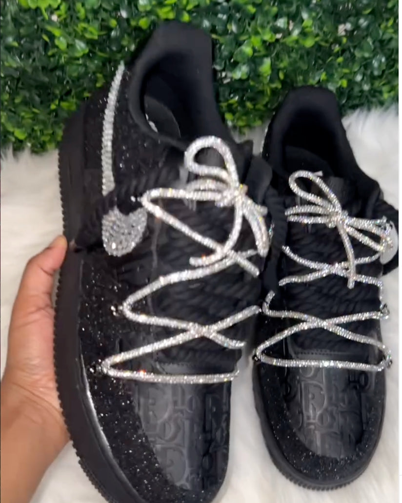 Custom Air Force 1 Handmade Black Rhinestone Sneakers