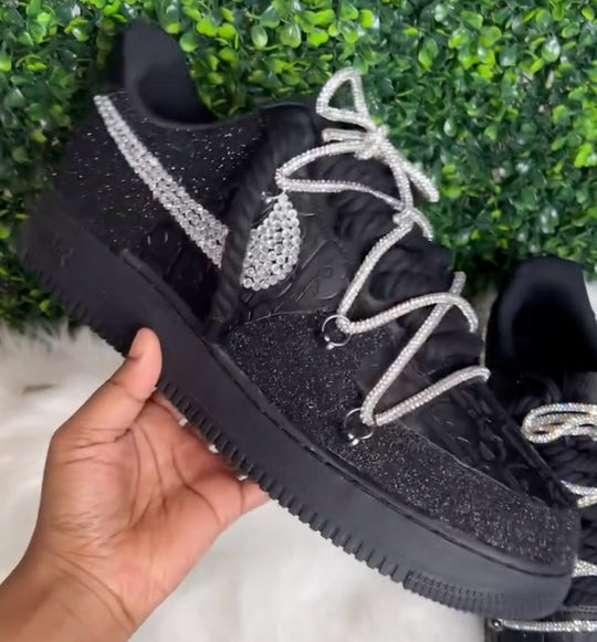 Custom Air Force 1 Handmade Black Rhinestone Sneakers