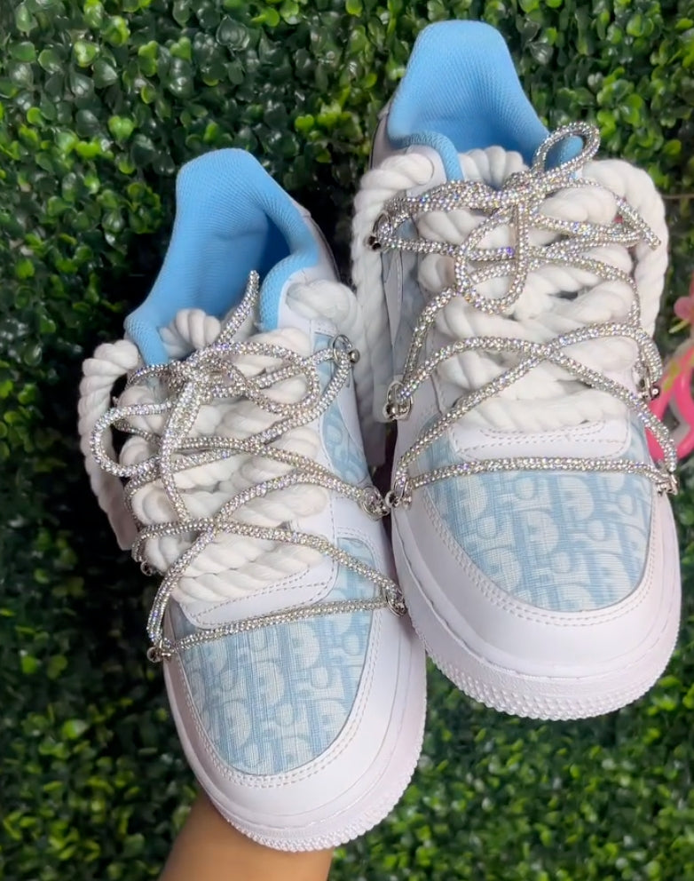 Hand Painted Blue Rhinestone Custom Air Force 1 Sneakers