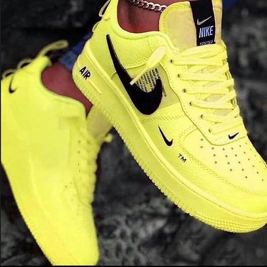 Custom Air Force 1 Yellow Black Swoosh Font