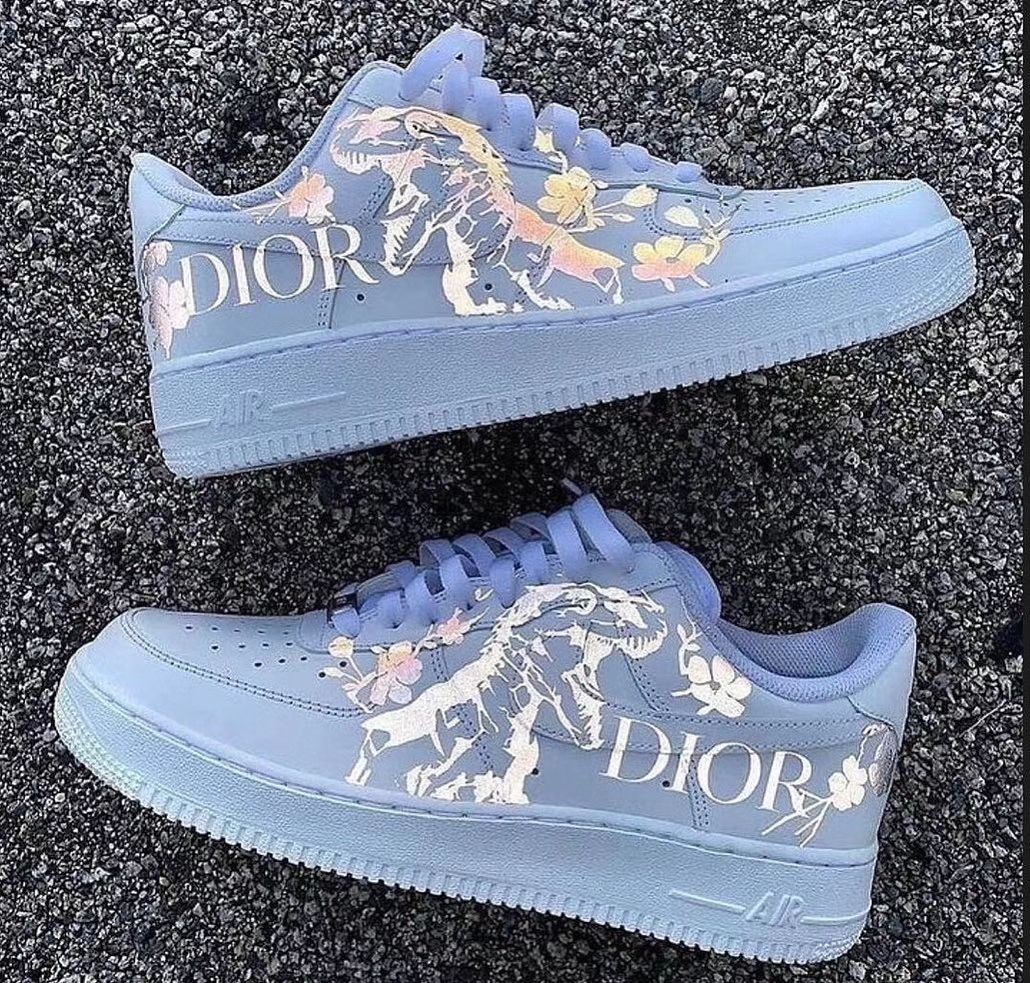 Custom Air Force 1 Dior Logo Font Flower Pattern Reflective