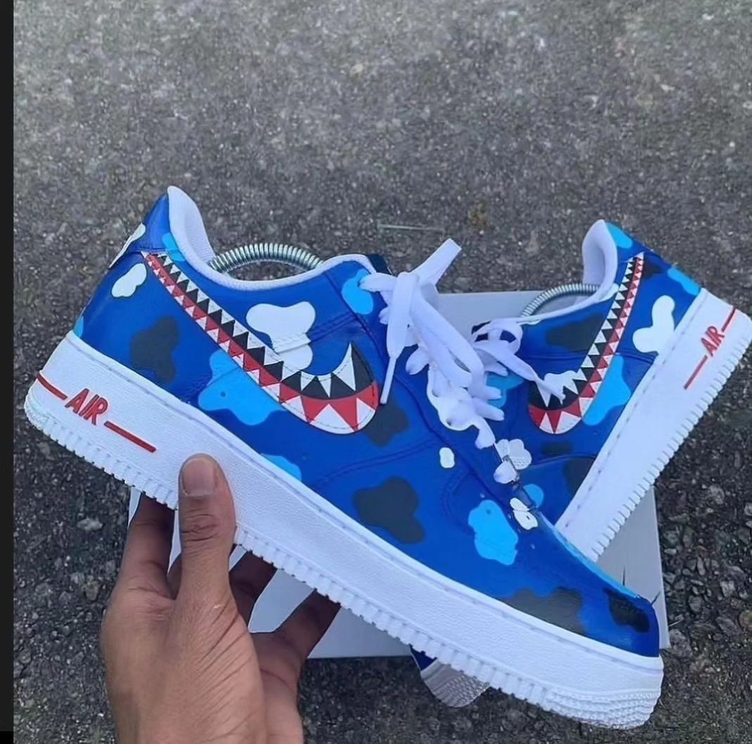 Custom Air Force 1 Light Dark Blue White Teeth