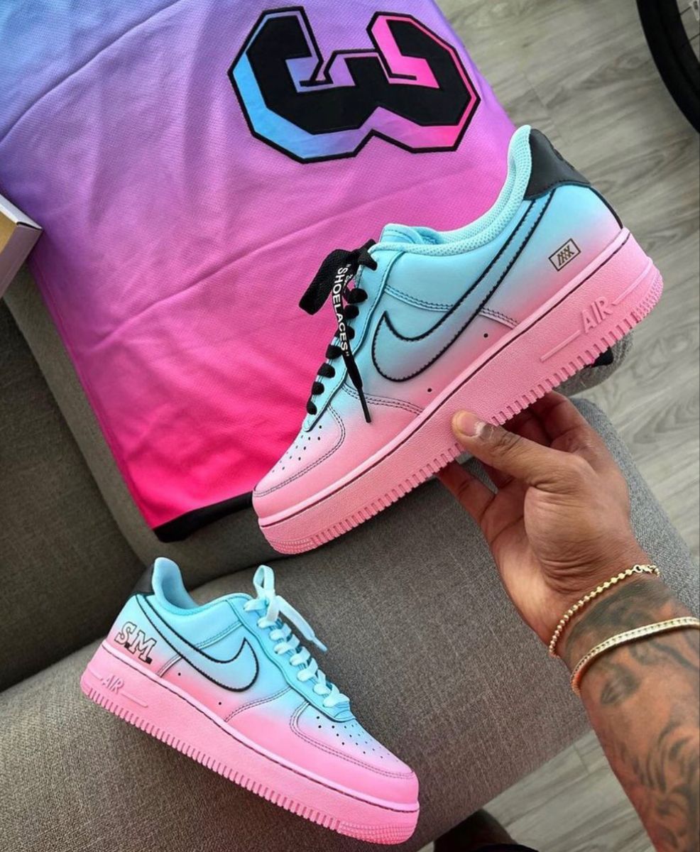 Hand Painted Pink Blue Gradient Custom Air Force 1 Sneakers