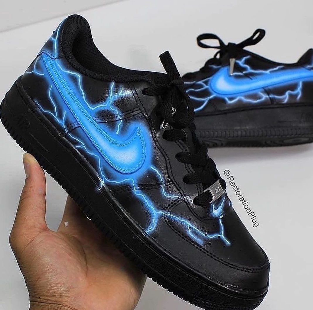 Custom Air Force 1 Blue Swoosh Lightning Black