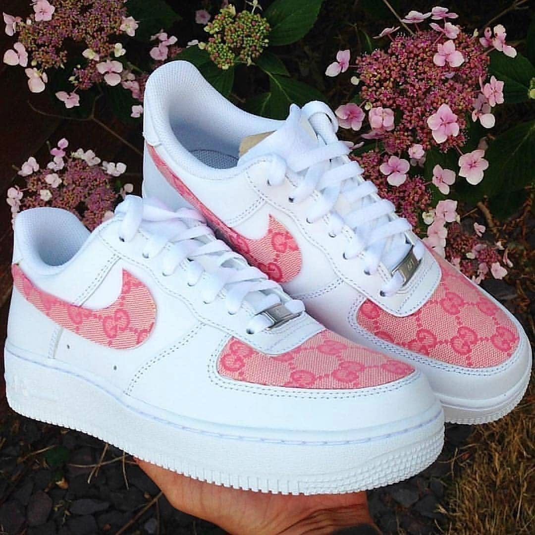 Custom Air Force 1 Guci Logo Font GG pink