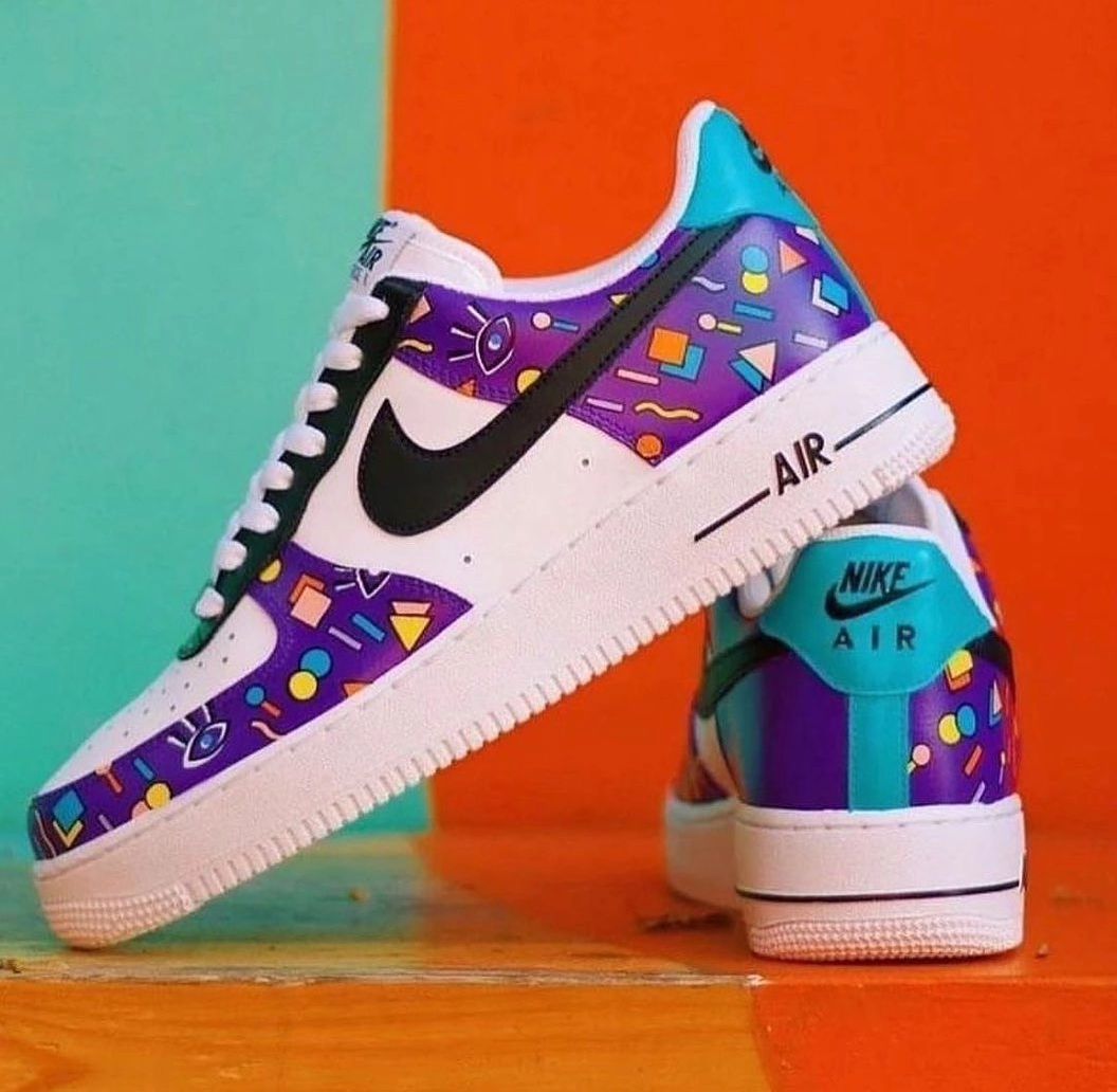 Custom Air Force 1 Blue Purple Graffiti Pattern