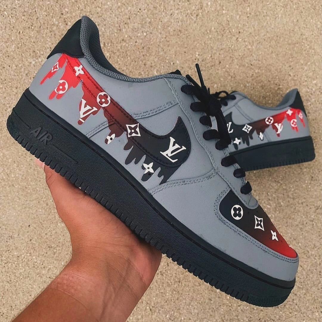 Custom Air Force 1 Lv Font Black Red Gray