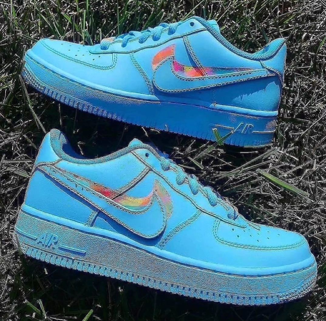 Custom Air Force 1 Blue Rainbow Shadow Slanted Swoosh