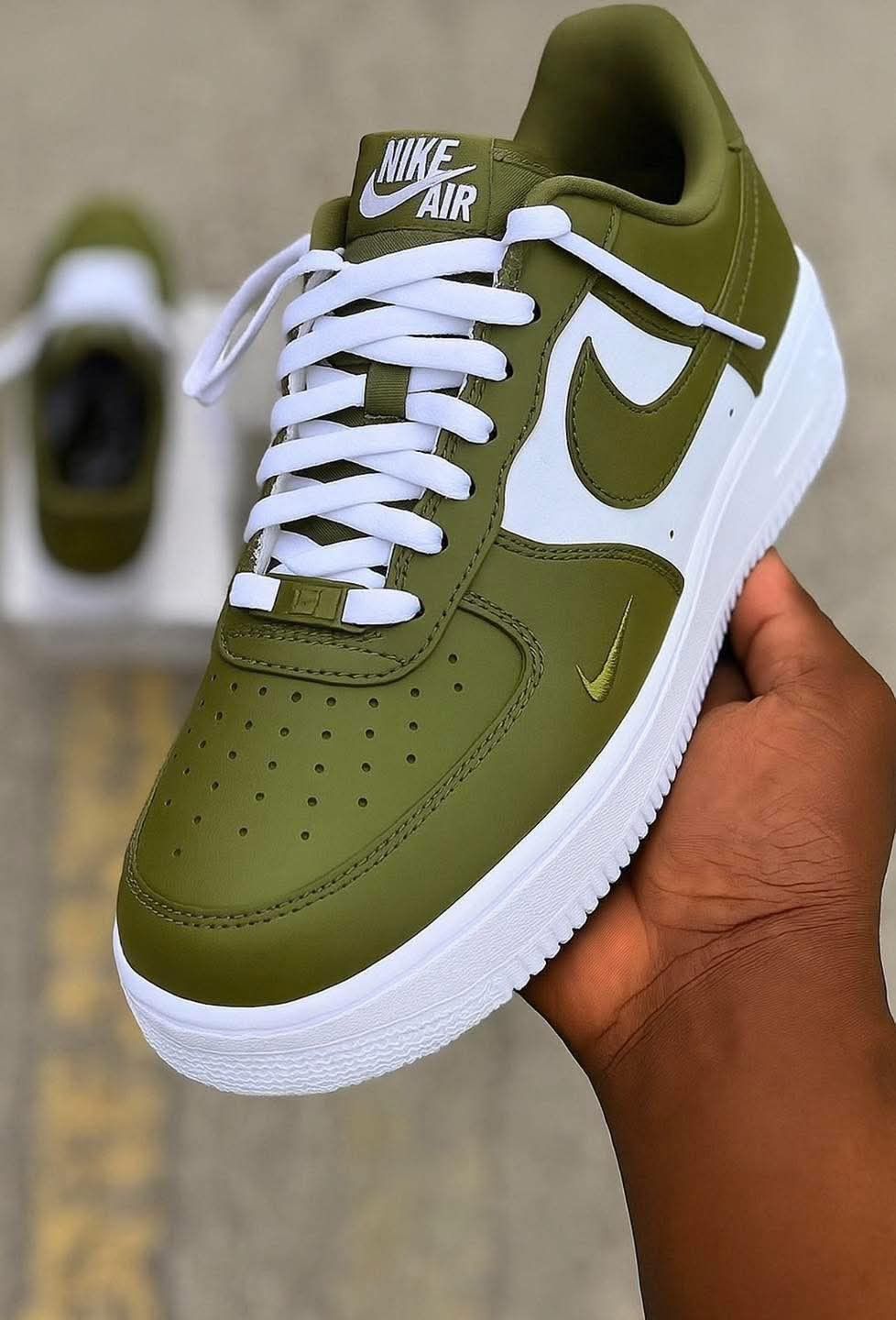 Olive Green White Hand Painted Custom Air Force 1 Sneakers