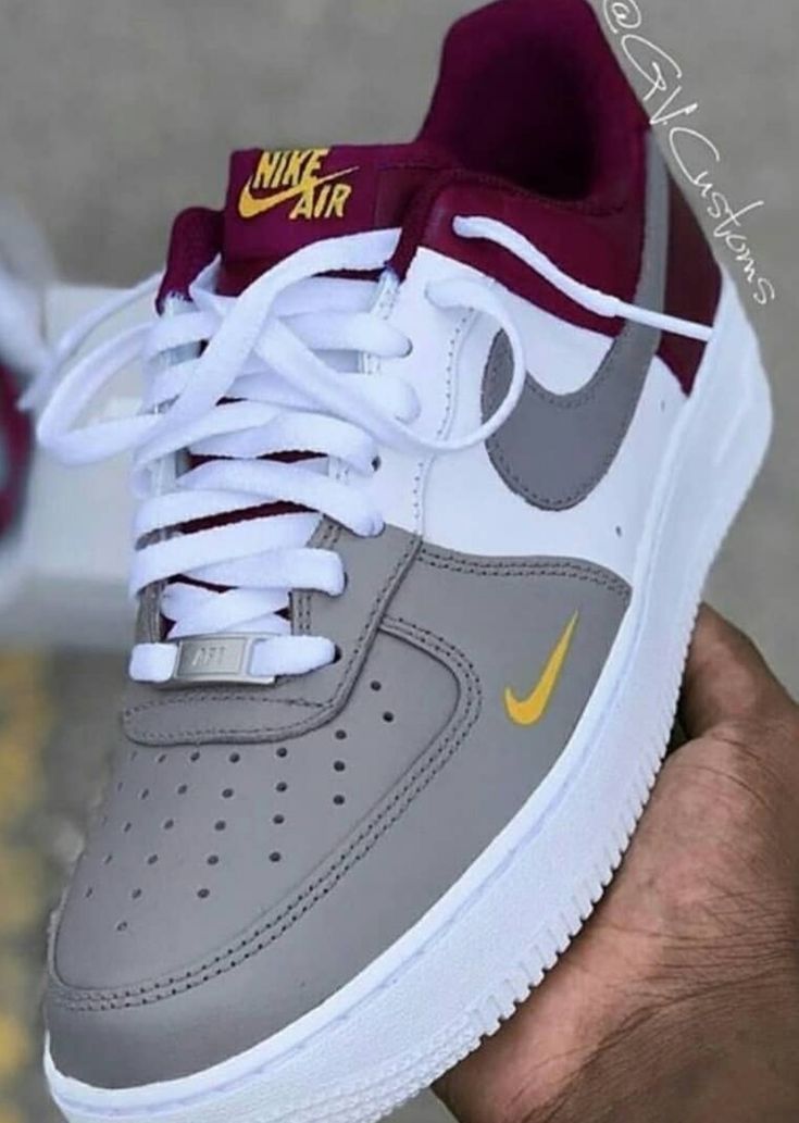 Hand Painted Custom Air Force 1 Grey Burgundy Sneakers