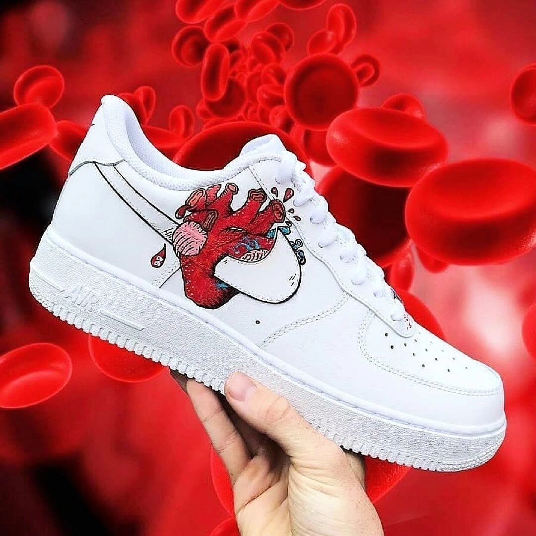 Custom Air Force 1 Red Heart White